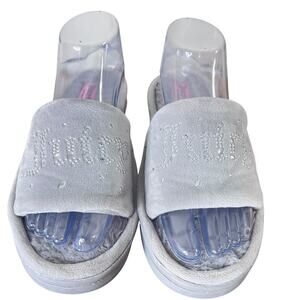 Juicy Couture Women’s Faux Fur Bling Slippers M Gray Plush Slide Cozy Comfort